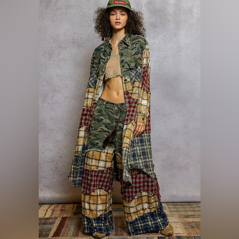 Camo Patchwork Wide Leg Pants